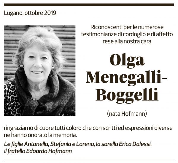 Annuncio funebre Olga Menegalli-boggelli