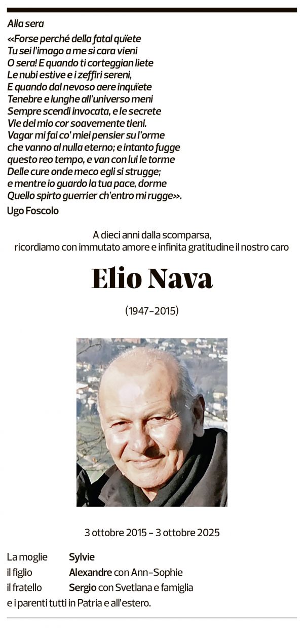 Annuncio funebre Elio Nava