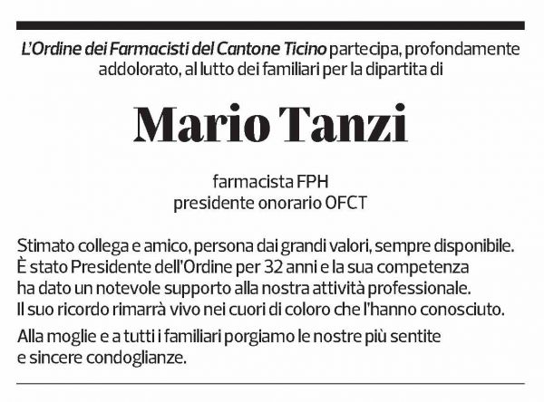 Annuncio funebre Mario Tanzi