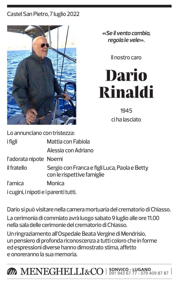 Annuncio funebre Dario Rinaldi