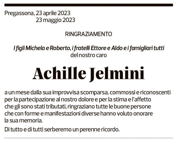 Annuncio funebre Achille Jelmini