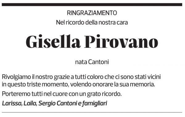 Annuncio funebre Gisella Pirovano