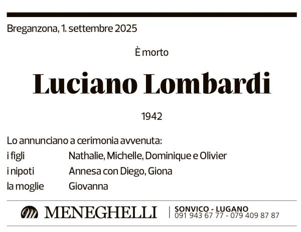 Annuncio funebre Luciano Lombardi