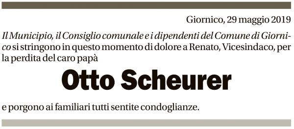 Annuncio funebre Otto Scheurer