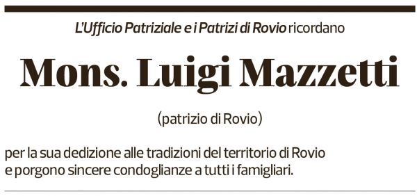 Annuncio funebre Luigi Mazzetti