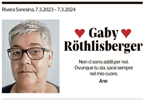 Annuncio funebre Gaby Röthlisberger