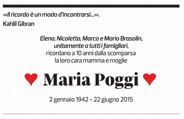 Annuncio funebre Maria Poggi