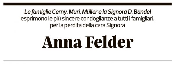 Annuncio funebre Anna Felder