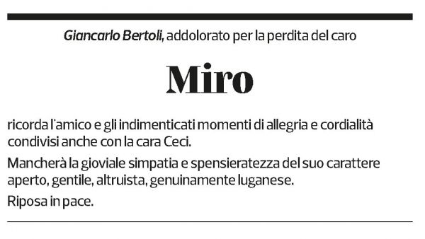 Annuncio funebre Casimiro Bizzozero