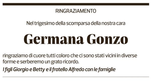 Annuncio funebre Germana Gonzo