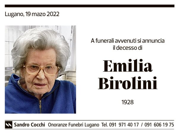 Annuncio funebre Emilia Birolini