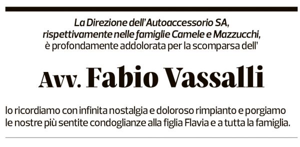 Annuncio funebre Fabio Vassalli