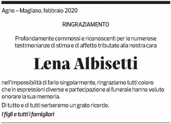Annuncio funebre Lena Albisetti