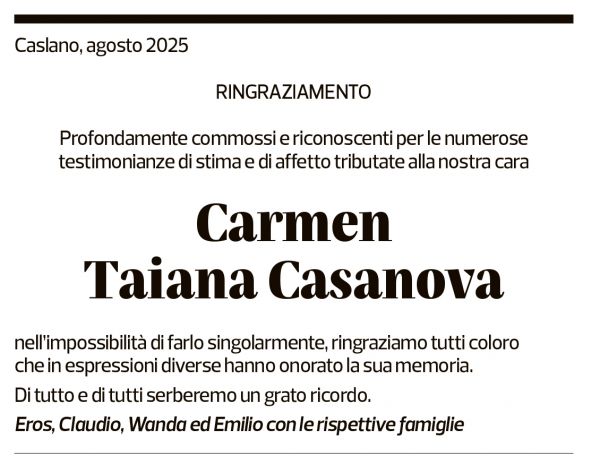 Annuncio funebre Carmen Taiana Casanova
