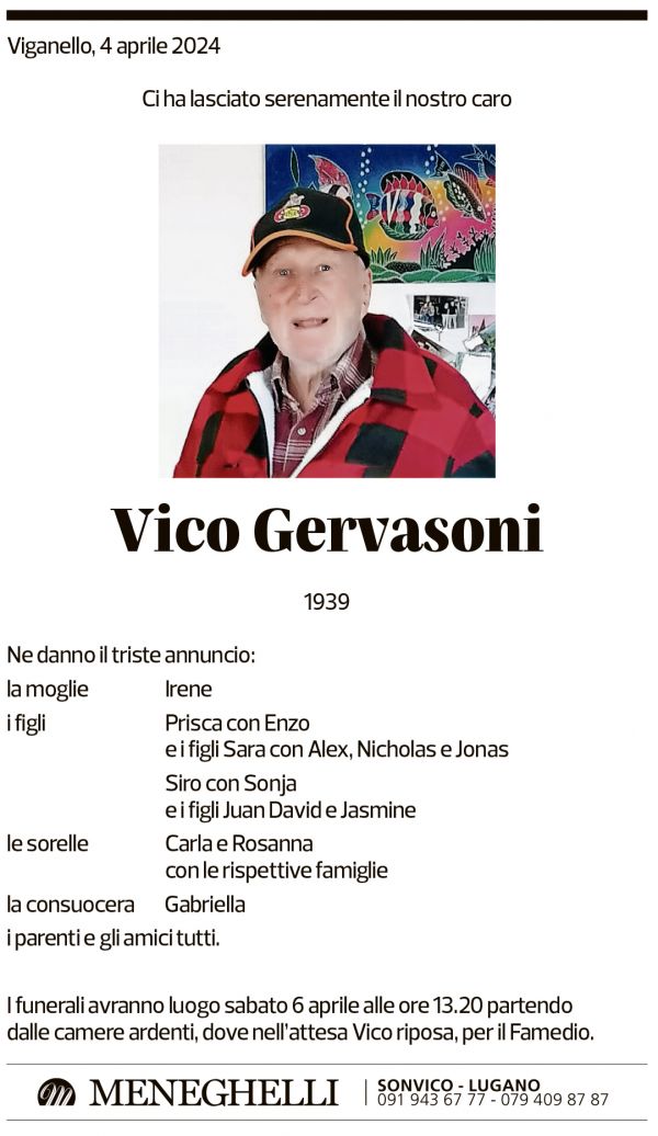 Annuncio funebre Vico Gervasoni