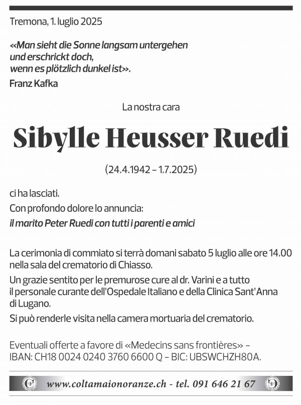 Annuncio funebre Sibylle Heusser Ruedi