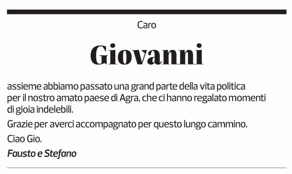 Annuncio funebre Giovanni Balmelli