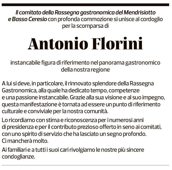 Annuncio funebre Antonio Florini