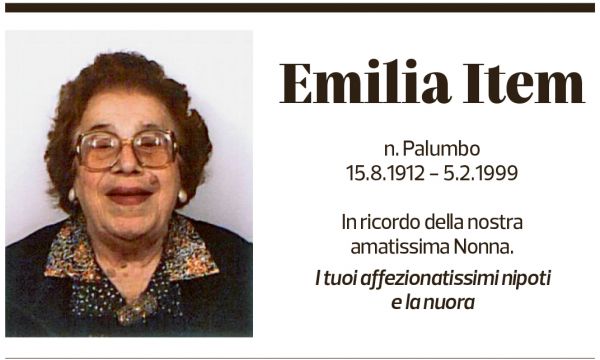 Annuncio funebre Emilia Item