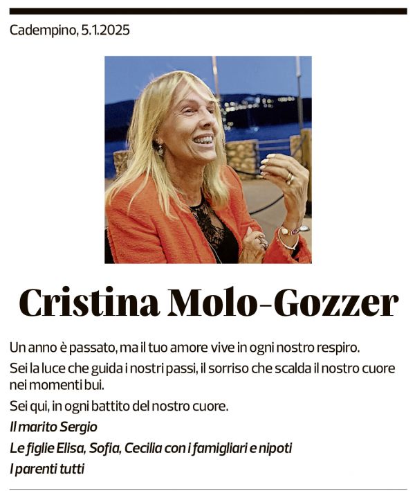 Annuncio funebre Cristina Molo-gozzer