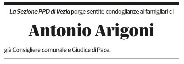 Annuncio funebre Antonio Arigoni