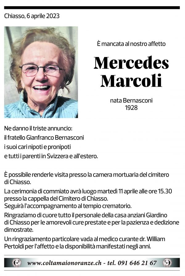 Annuncio funebre Mercedes Marcoli