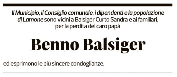 Annuncio funebre Benno Balsiger