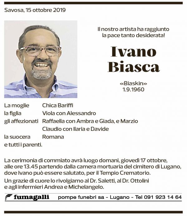 Annuncio funebre Ivano Biasca