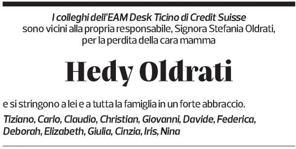 Annuncio funebre Hedy Oldrati