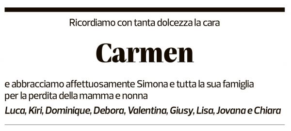 Annuncio funebre Carmen Rossi Vassena