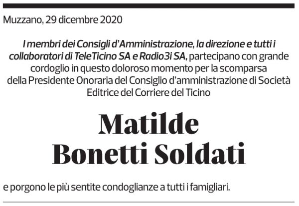 Annuncio funebre Matilde Bonetti Soldati