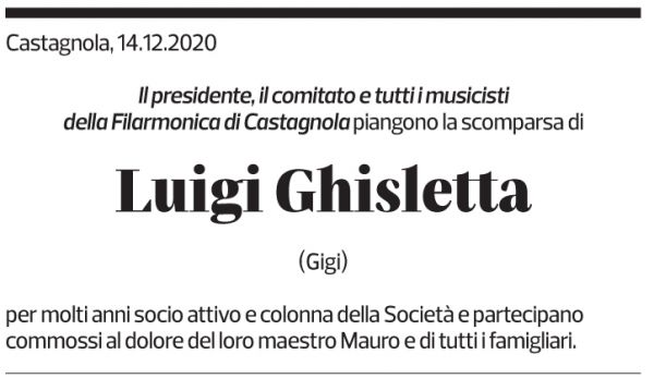 Annuncio funebre Luigi Ghisletta