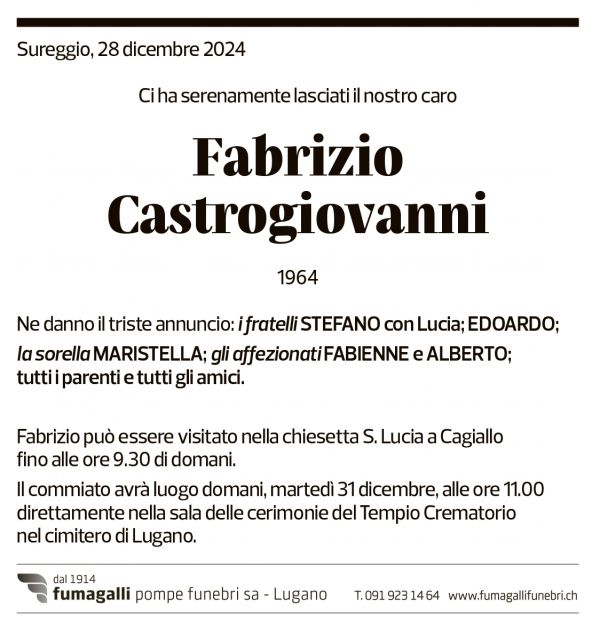 Annuncio funebre Fabrizio Castrogiovanni