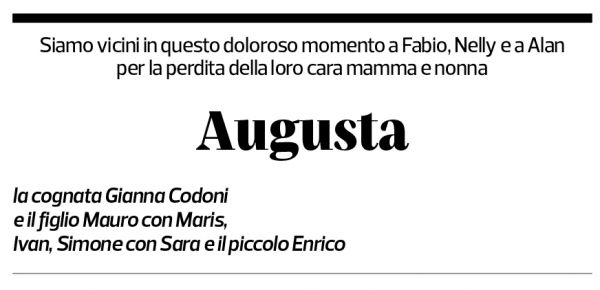Annuncio funebre Augusta Codoni