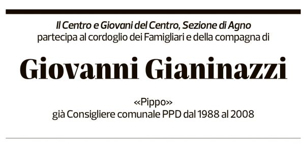 Annuncio funebre Giovanni Gianinazzi