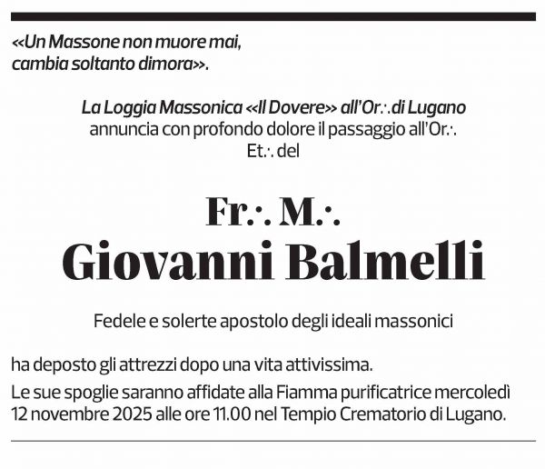 Annuncio funebre Giovanni Balmelli