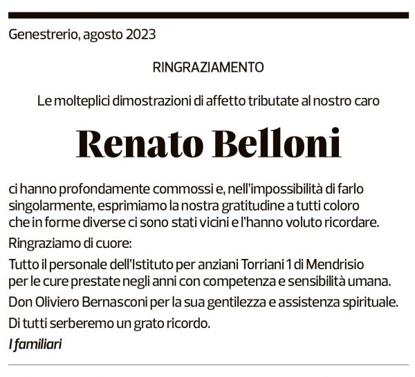 Annuncio funebre Renato Belloni