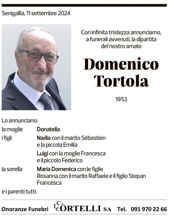 Annuncio funebre Domenico Tortola