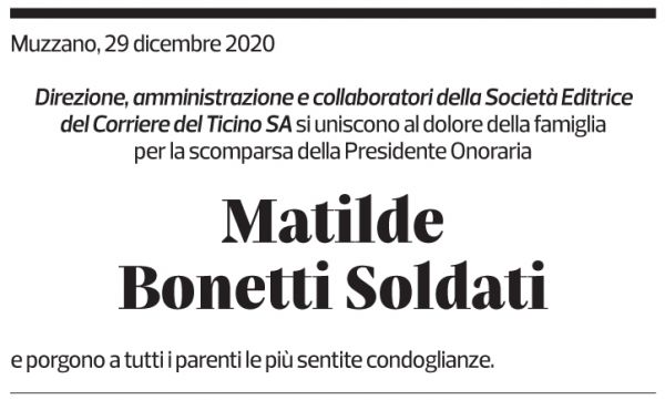 Annuncio funebre Matilde Bonetti Soldati