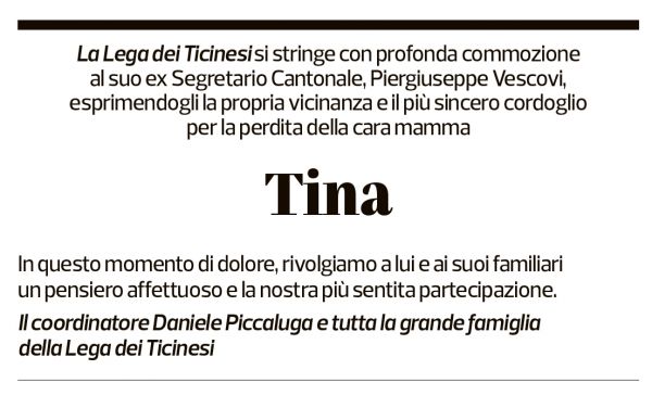 Annuncio funebre Tina Vescovi