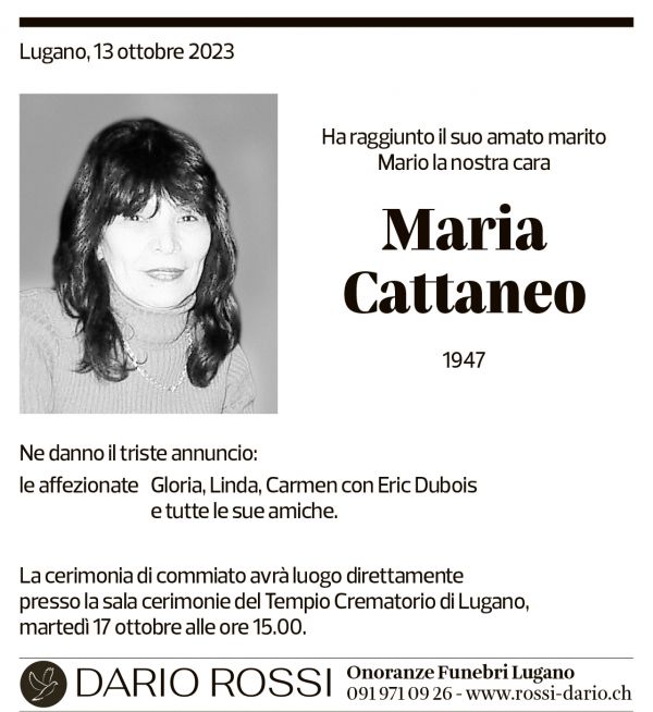 Annuncio funebre Maria Cattaneo