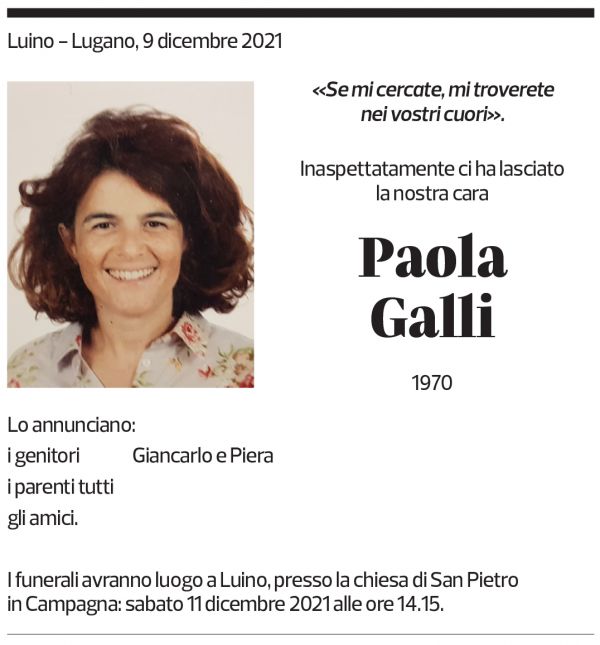 Annuncio funebre Paola Galli