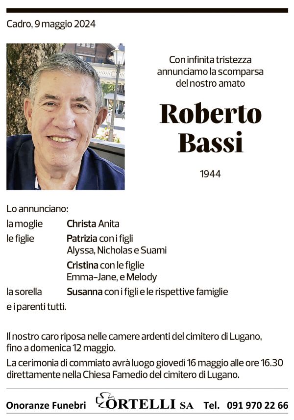 Annuncio funebre Roberto Bassi