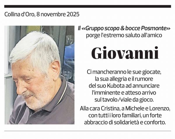 Annuncio funebre Giovanni Balmelli