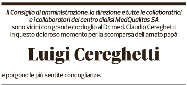 Annuncio funebre Luigi Cereghetti