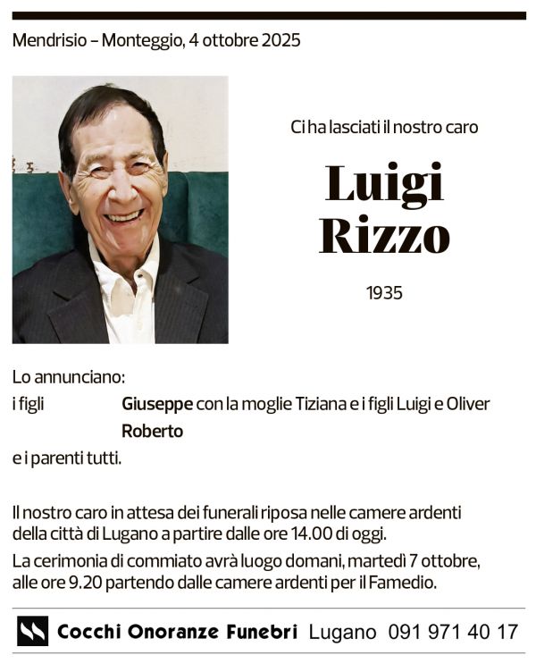 Annuncio funebre Luigi Rizzo