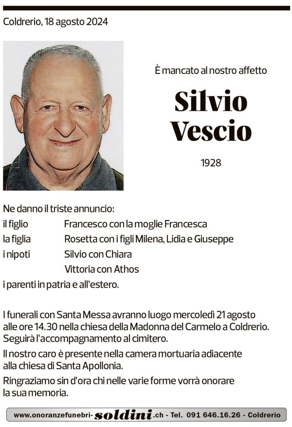 Annuncio funebre Silvio Vescio