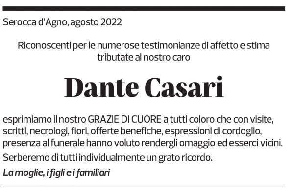 Annuncio funebre Dante Casari