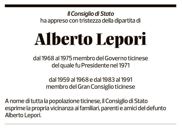 Annuncio funebre Alberto Lepori