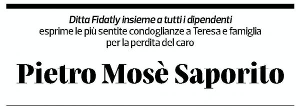 Annuncio funebre Pietro Mosè Saporito